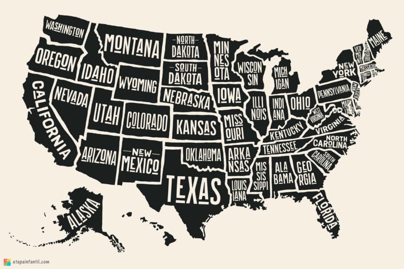 Carte imprimable des États des États-Unis