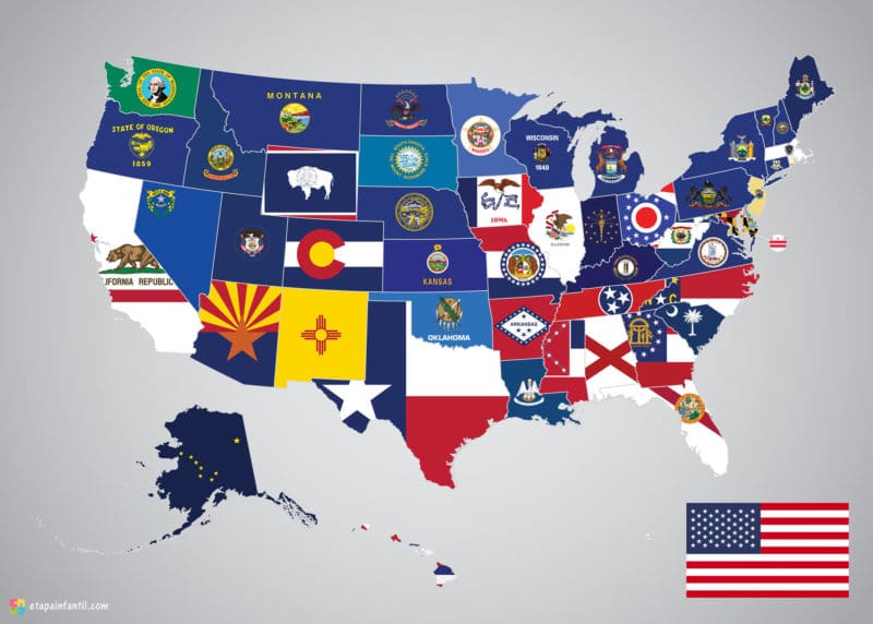 Carte imprimable des drapeaux des États-Unis