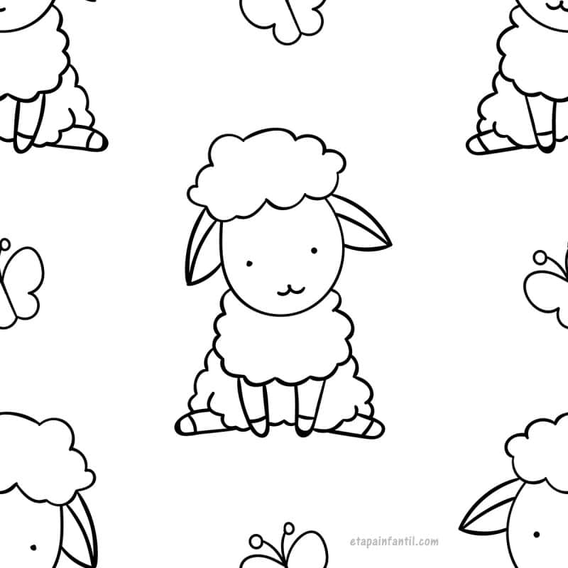Dessin kawaii facile de moutons à colorier.