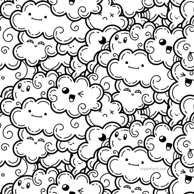 Dessin Kawaii de nuages à colorier